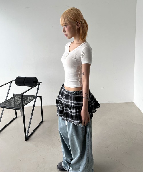 セール】【レイヤードコーデに最適！】 フリル カンカン チェック