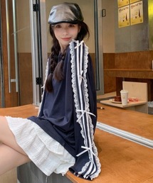 レースストライプリボンTシャツ