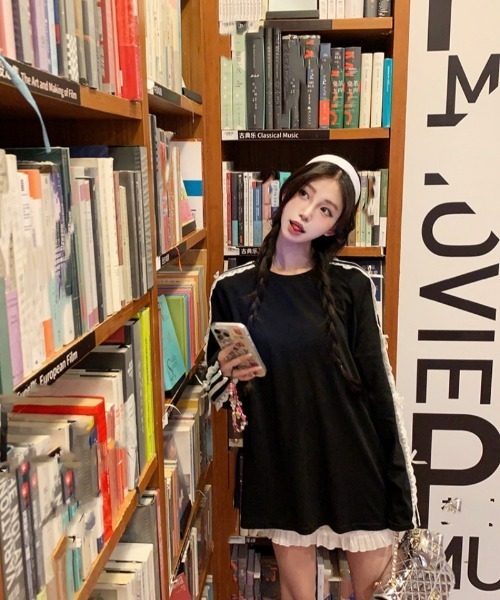 おしゃれスタ(オシャレスタ)の「レースストライプリボンTシャツ(Tシャツ/カットソー・レディース・ネイビー/ブラック・S/M/L/XL)」の16枚目の写真