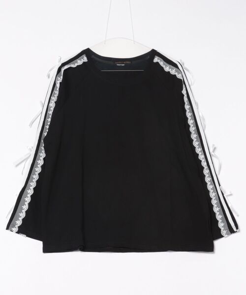 おしゃれスタ(オシャレスタ)の「レースストライプリボンTシャツ(Tシャツ/カットソー・レディース・ネイビー/ブラック・S/M/L/XL)」の13枚目の写真