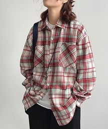 【Bz】ルーズシルエットネルチェック長袖シャツ/ネルシャツ004
