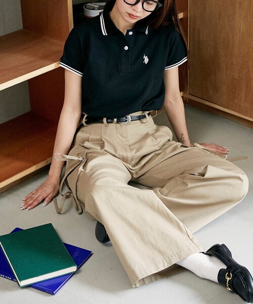 U.S. POLO ASSN.（ユーエスポロアッスン）の「U.S. POLO ASSN./ユーエスポロアッスン 別注 ライン入りワンポイント刺繍ポロシャツ　限定展開（ポロシャツ・レディース・ナチュラル/ブラック/ネイビー/イエロー/ブラウン/グレー・ﾌﾘ-）」の12枚目の写真