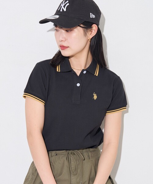 U.S. POLO ASSN.（ユーエスポロアッスン）の「U.S. POLO ASSN./ユーエスポロアッスン 別注 ライン入りワンポイント刺繍ポロシャツ　限定展開（ポロシャツ・レディース・ナチュラル/ブラック/ネイビー/イエロー/ブラウン/グレー・ﾌﾘ-）」の22枚目の写真