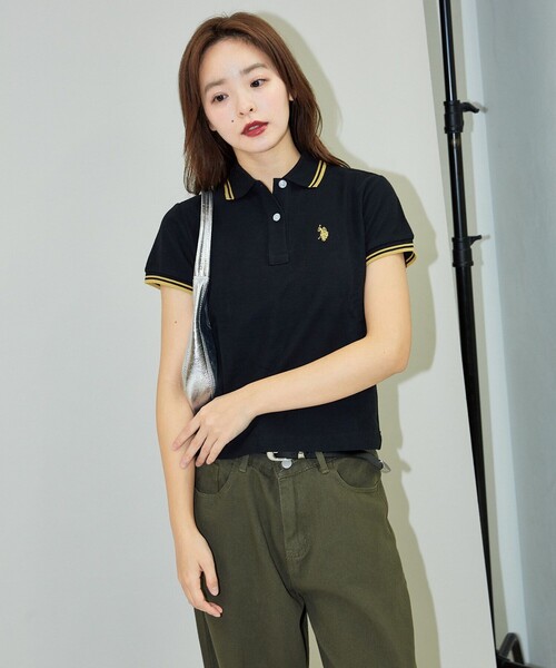 U.S. POLO ASSN.（ユーエスポロアッスン）の「U.S. POLO ASSN./ユーエスポロアッスン 別注 ライン入りワンポイント刺繍ポロシャツ　限定展開（ポロシャツ・レディース・ナチュラル/ブラック/ネイビー/イエロー/ブラウン/グレー・ﾌﾘ-）」の20枚目の写真