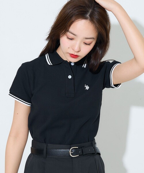 U.S. POLO ASSN.（ユーエスポロアッスン）の「U.S. POLO ASSN./ユーエスポロアッスン 別注 ライン入りワンポイント刺繍ポロシャツ　限定展開（ポロシャツ・レディース・ナチュラル/ブラック/ネイビー/イエロー/ブラウン/グレー・ﾌﾘ-）」の15枚目の写真