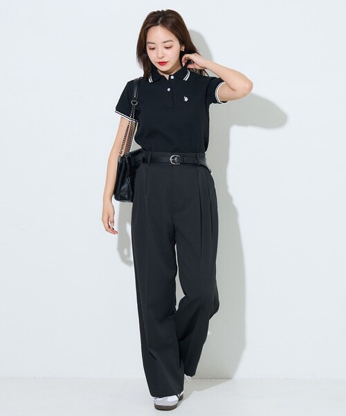 U.S. POLO ASSN.（ユーエスポロアッスン）の「U.S. POLO ASSN./ユーエスポロアッスン 別注 ライン入りワンポイント刺繍ポロシャツ　限定展開（ポロシャツ・レディース・ナチュラル/ブラック/ネイビー/イエロー/ブラウン/グレー・ﾌﾘ-）」の14枚目の写真