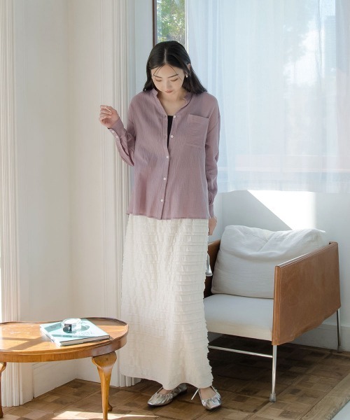 ブラウス シャツ 高身長　綿１００％スキッパーシャツ（セットアップ対応）（トールサイズ）Essenave レディース 高身長 綿100％スキッパーシャツ（セットアップ対応