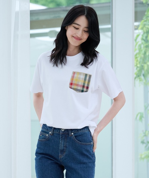 Arnold Palmer（アーノルドパーマー）の「シェア パーマーチェックリブ ポケット Tシャツ（Tシャツ/カットソー・レディース・ライトベージュ/ホワイト/ネイビー・LL/L/M/S/XS）」の9枚目の写真