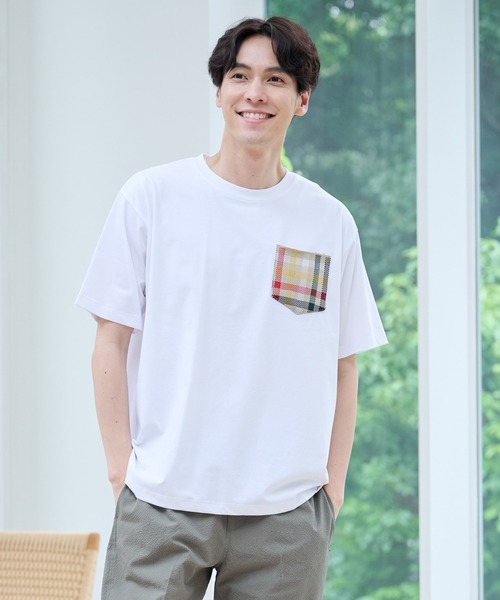 Arnold Palmer（アーノルドパーマー）の「シェア パーマーチェックリブ ポケット Tシャツ（Tシャツ/カットソー・レディース・ライトベージュ/ホワイト/ネイビー・LL/L/M/S/XS）」の6枚目の写真