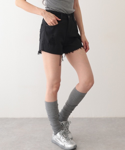 Lace Ladies(レースレディース)の「ダメージ ハイウエスト デニム ショート パンツ(デニムパンツ・レディース・グレー/ブルー/ブラック/ライトブルー・S/M/XL)」の7枚目の写真
