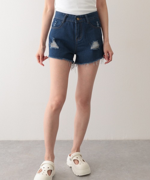 Lace Ladies(レースレディース)の「ダメージ ハイウエスト デニム ショート パンツ(デニムパンツ・レディース・グレー/ブルー/ブラック/ライトブルー・S/M/XL)」の16枚目の写真