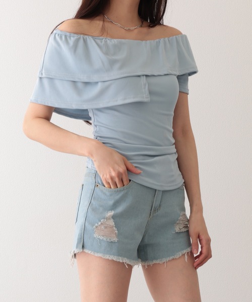Lace Ladies(レースレディース)の「ダメージ ハイウエスト デニム ショート パンツ(デニムパンツ・レディース・グレー/ブルー/ブラック/ライトブルー・S/M/XL)」の22枚目の写真