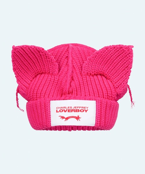 Charles Jeffrey Loverboy（チャールズジェフリーラバーボーイ）の「Charles Jeffrey LOVERBOY/チャールズジェフリーラバーボーイ/CHUNKY EARS BEANIE（ニットキャップ/ビーニー・メンズ・ブラック/ホワイト系2/エンジ/ブルー/ピンク/モスグリーン・F）」の5枚目の写真