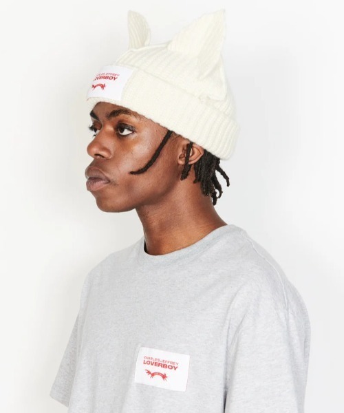 Charles Jeffrey Loverboy（チャールズジェフリーラバーボーイ）の「Charles Jeffrey LOVERBOY/チャールズジェフリーラバーボーイ/CHUNKY EARS BEANIE（ニットキャップ/ビーニー・メンズ・ブラック/ホワイト系2/エンジ/ブルー/ピンク/モスグリーン・F）」の13枚目の写真