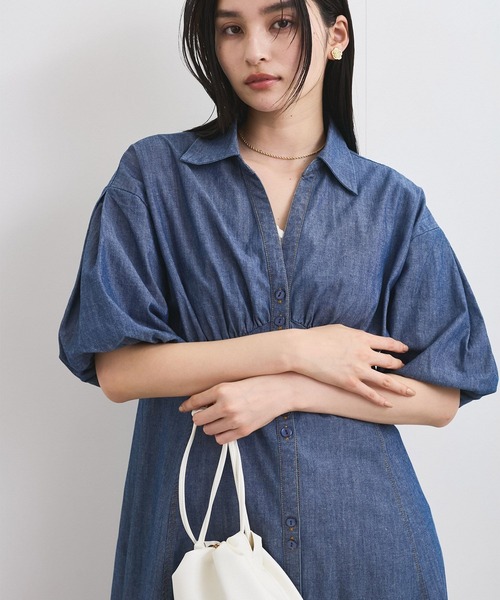新品　VIS　ヴィス　 バルーンスリーブデニムワンピース　ロング　サックス セール】バルーンスリーブデニムワンピース（ワンピース）｜VIS