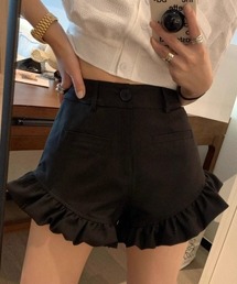 フロントポケット 裾フリルショートパンツ