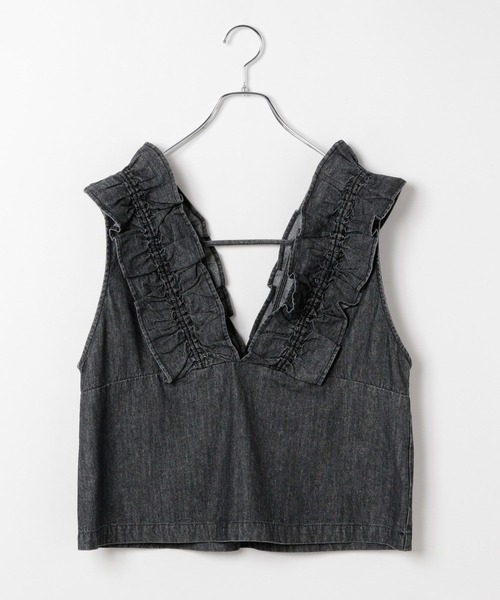 LEPSIM（レプシィム）の「デニムフリルベスト　288159（ベスト・レディース・ブルー/チャコールグレー・FREE）」の2枚目の写真