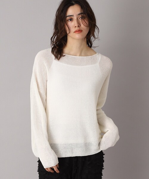 DRESSTERIOR（ドレステリア）の「【洗える/薄手/清涼感】リネンブレンドプルオーバー（ニット/セーター・レディース・オフホワイト/レッド系1/ネイビー・38/36/34）」の4枚目の写真