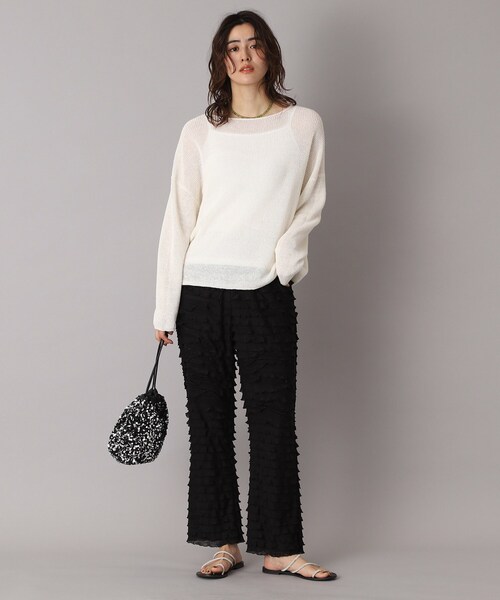 DRESSTERIOR（ドレステリア）の「【洗える/薄手/清涼感】リネンブレンドプルオーバー（ニット/セーター・レディース・オフホワイト/レッド系1/ネイビー・38/36/34）」の5枚目の写真