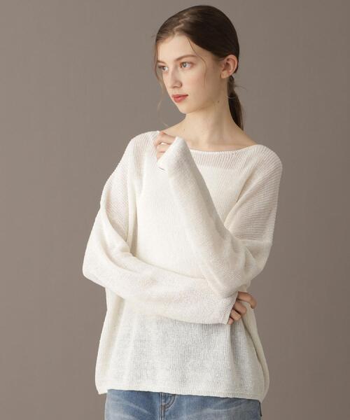 DRESSTERIOR（ドレステリア）の「【洗える/薄手/清涼感】リネンブレンドプルオーバー（ニット/セーター・レディース・オフホワイト/レッド系1/ネイビー・38/36/34）」の8枚目の写真