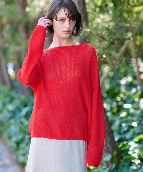 DRESSTERIOR（ドレステリア）の「【洗える/薄手/清涼感】リネンブレンドプルオーバー（ニット/セーター・レディース・オフホワイト/レッド系1/ネイビー・38/36/34）」の18枚目の写真