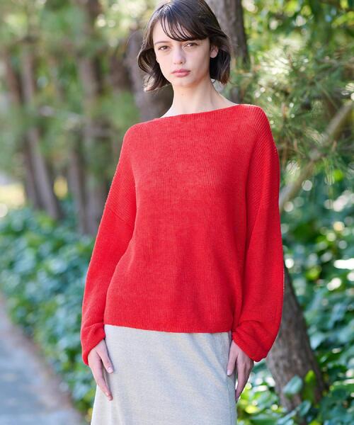 DRESSTERIOR（ドレステリア）の「【洗える/薄手/清涼感】リネンブレンドプルオーバー（ニット/セーター・レディース・オフホワイト/レッド系1/ネイビー・38/36/34）」の19枚目の写真