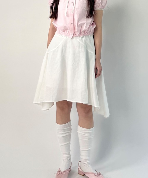 hugi(ハギ)の「IRRE HEM FLARE SKIRT/イレヘムフレアスカート(スカート・レディース・オフホワイト/サックスブルー・FREE)」の6枚目の写真