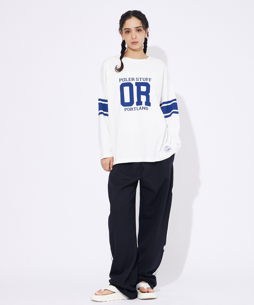 POLeR(ポーラー)の「【POLeR/ポーラー】 FOOTBALL SHIRT/フットボール ロングtシャツ/ユニセックス(Tシャツ/カットソー・メンズ・グリーン/ホワイト/ネイビー・M/L/XL)」の4枚目の写真