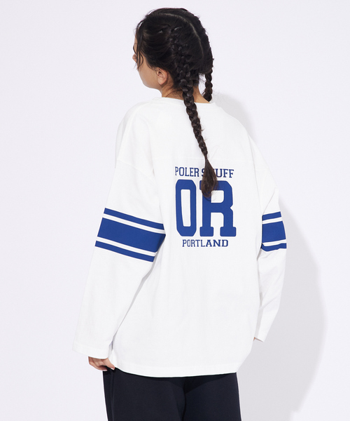 POLeR(ポーラー)の「【POLeR/ポーラー】 FOOTBALL SHIRT/フットボール ロングtシャツ/ユニセックス(Tシャツ/カットソー・メンズ・グリーン/ホワイト/ネイビー・M/L/XL)」の6枚目の写真