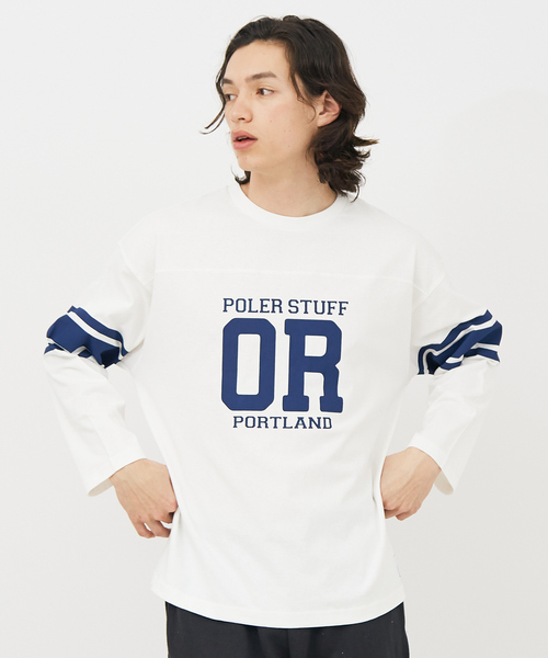 POLeR(ポーラー)の「【POLeR/ポーラー】 FOOTBALL SHIRT/フットボール ロングtシャツ/ユニセックス(Tシャツ/カットソー・メンズ・グリーン/ホワイト/ネイビー・M/L/XL)」の8枚目の写真