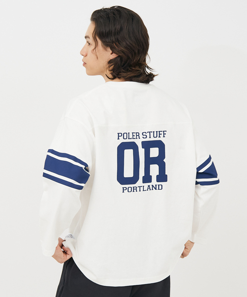 POLeR(ポーラー)の「【POLeR/ポーラー】 FOOTBALL SHIRT/フットボール ロングtシャツ/ユニセックス(Tシャツ/カットソー・メンズ・グリーン/ホワイト/ネイビー・M/L/XL)」の9枚目の写真