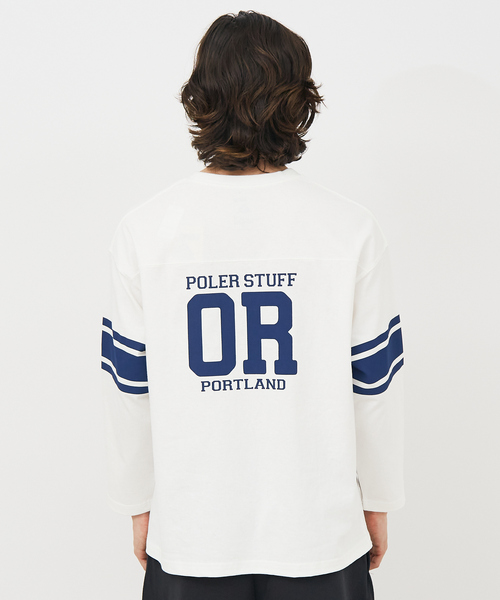 POLeR(ポーラー)の「【POLeR/ポーラー】 FOOTBALL SHIRT/フットボール ロングtシャツ/ユニセックス(Tシャツ/カットソー・メンズ・グリーン/ホワイト/ネイビー・M/L/XL)」の12枚目の写真