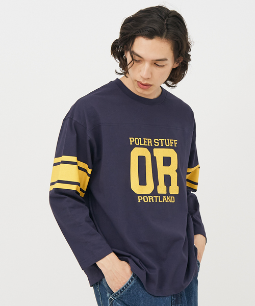 POLeR(ポーラー)の「【POLeR/ポーラー】 FOOTBALL SHIRT/フットボール ロングtシャツ/ユニセックス(Tシャツ/カットソー・メンズ・グリーン/ホワイト/ネイビー・M/L/XL)」の20枚目の写真