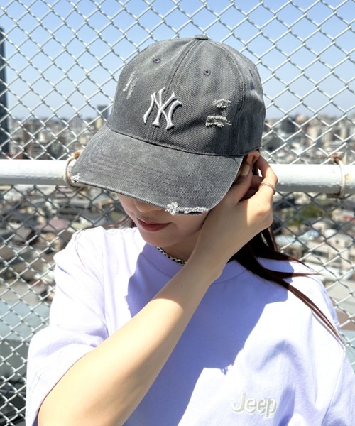 【MLB korea】韓国限定＊ダメージキャップ＊ダークグレー＊新品 MLB キャップ 帽子 「日本未入荷」MLB KOREA ダメージ