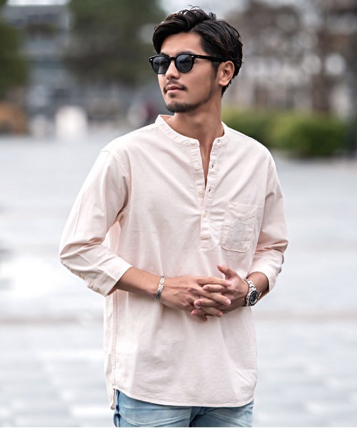 SILVER BULLET（シルバーバレット）の「『CavariA/キャバリア』パナマバンドカラーカプリ7分袖シャツ（シャツ/ブラウス・メンズ・ピンク/ミント/ホワイト系1/ブラック/ネイビー/ベージュ/ブルー系1/ホワイト・XL/L/M）」の8枚目の写真