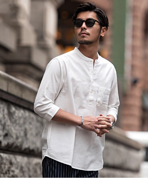 SILVER BULLET（シルバーバレット）の「『CavariA/キャバリア』パナマバンドカラーカプリ7分袖シャツ（シャツ/ブラウス・メンズ・ピンク/ミント/ホワイト系1/ブラック/ネイビー/ベージュ/ブルー系1/ホワイト・XL/L/M）」の9枚目の写真