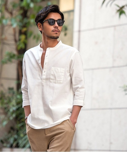 SILVER BULLET（シルバーバレット）の「『CavariA/キャバリア』パナマバンドカラーカプリ7分袖シャツ（シャツ/ブラウス・メンズ・ピンク/ミント/ホワイト系1/ブラック/ネイビー/ベージュ/ブルー系1/ホワイト・XL/L/M）」の10枚目の写真