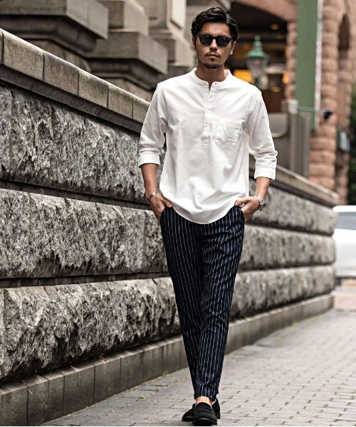 SILVER BULLET（シルバーバレット）の「『CavariA/キャバリア』パナマバンドカラーカプリ7分袖シャツ（シャツ/ブラウス・メンズ・ピンク/ミント/ホワイト系1/ブラック/ネイビー/ベージュ/ブルー系1/ホワイト・XL/L/M）」の11枚目の写真