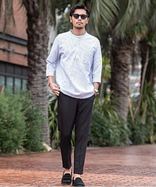 SILVER BULLET（シルバーバレット）の「『CavariA/キャバリア』パナマバンドカラーカプリ7分袖シャツ（シャツ/ブラウス・メンズ・ピンク/ミント/ホワイト系1/ブラック/ネイビー/ベージュ/ブルー系1/ホワイト・XL/L/M）」の14枚目の写真