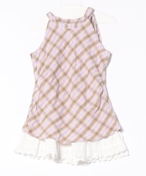 tシャツ ホルターネック チェック柄 フリルヘムトップス GH25s065「Girlyhalo」 レディース セール】ホルターネック チェック柄 フリルヘムトップス