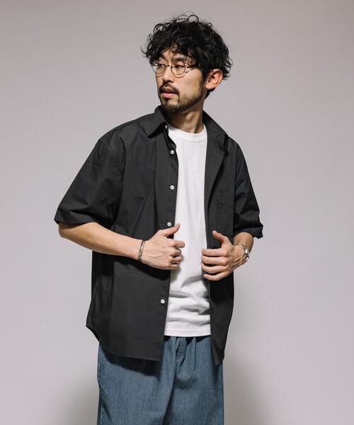 ※専用8オンスデニムプライムオーバーレイヤリングショートスリーブシャツ　黒　01 セール】タイプライター レギュラーカラーショートスリーブ シャツ