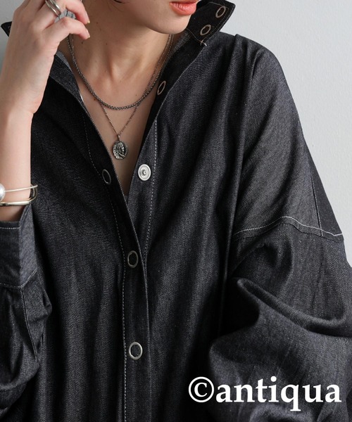 antiqua（アンティカ）の「デニムワンピース（ワンピース・レディース・インディゴブルー/ブラック・ONESIZE）」の4枚目の写真