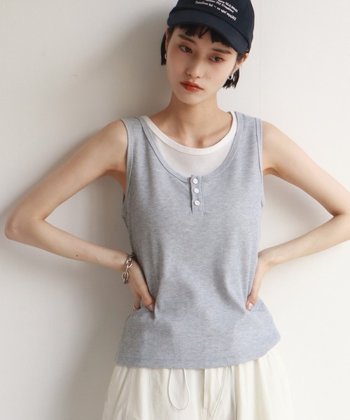 LGB ロング ヘンリーネック タンクトップ LGB ロング ヘンリーネック タンクトップ NOGLE/ノグル】レイヤード風