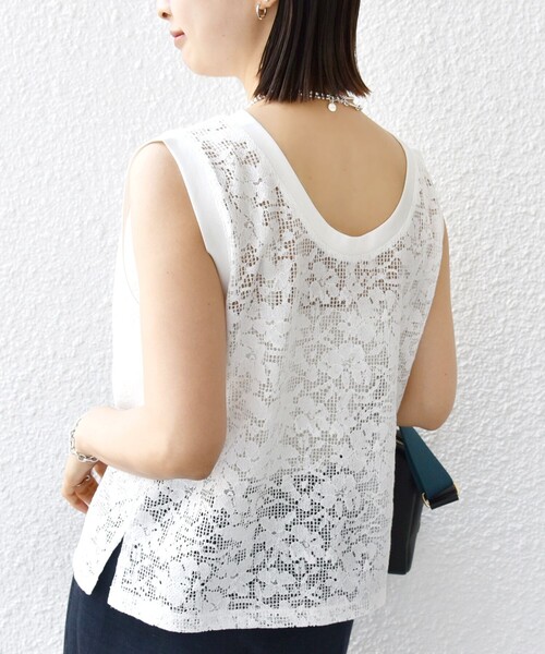 SHIPS(シップス)の「〈手洗い可能〉オーガニック コットン レース ノースリーブ プルオーバー(Tシャツ/カットソー・レディース・ブラック/ホワイト・ONE SIZE)」の21枚目の写真
