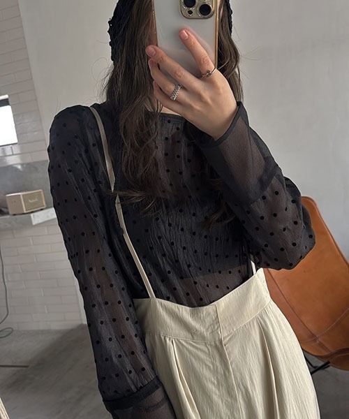 dot boat neck sheer tops 新品 willfully ドット ボートネック