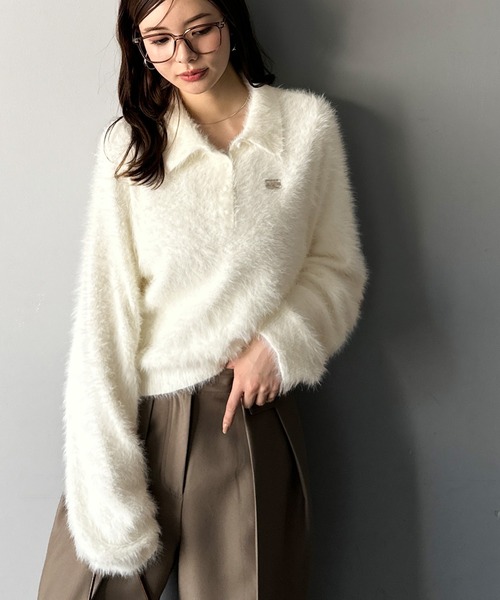 mily bilet(ミウィビレット)の「【mily bilet】カジュアルな大人ふんわり。メタルプレート使いフェザーシャギーポロニット(長袖)(ニット/セーター・レディース・チャコールグレー/グレー/チョコ/アイボリー・LARGE/MEDIUM/SMALL/X-LARGE)」の15枚目の写真