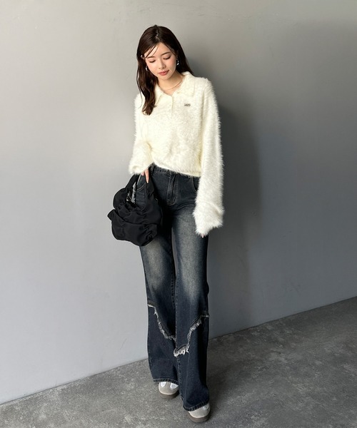 mily bilet(ミウィビレット)の「【mily bilet】カジュアルな大人ふんわり。メタルプレート使いフェザーシャギーポロニット(長袖)(ニット/セーター・レディース・チャコールグレー/グレー/チョコ/アイボリー・LARGE/MEDIUM/SMALL/X-LARGE)」の13枚目の写真