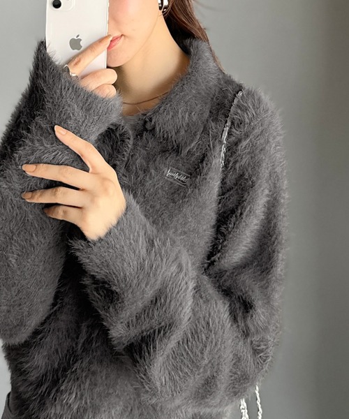 mily bilet(ミウィビレット)の「【mily bilet】カジュアルな大人ふんわり。メタルプレート使いフェザーシャギーポロニット(長袖)(ニット/セーター・レディース・チャコールグレー/グレー/チョコ/アイボリー・LARGE/MEDIUM/SMALL/X-LARGE)」の17枚目の写真