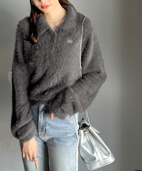 mily bilet(ミウィビレット)の「【mily bilet】カジュアルな大人ふんわり。メタルプレート使いフェザーシャギーポロニット(長袖)(ニット/セーター・レディース・チャコールグレー/グレー/チョコ/アイボリー・LARGE/MEDIUM/SMALL/X-LARGE)」の22枚目の写真