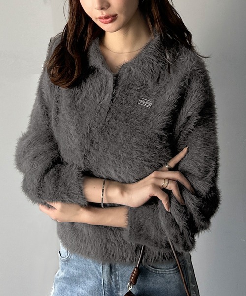 mily bilet(ミウィビレット)の「【mily bilet】カジュアルな大人ふんわり。メタルプレート使いフェザーシャギーポロニット(長袖)(ニット/セーター・レディース・チャコールグレー/グレー/チョコ/アイボリー・LARGE/MEDIUM/SMALL/X-LARGE)」の21枚目の写真
